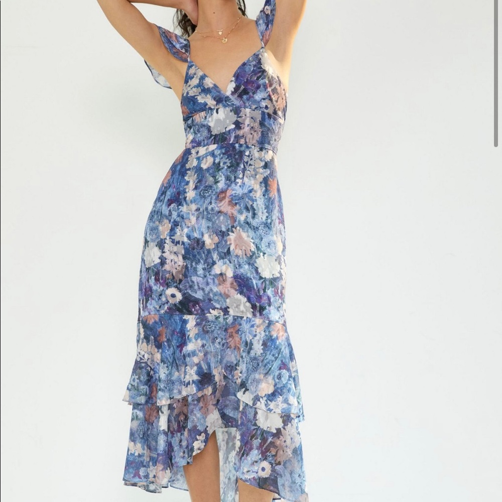 Anthropologie Hutch Coley Ruffle Blue Chiffon Maxi Dress